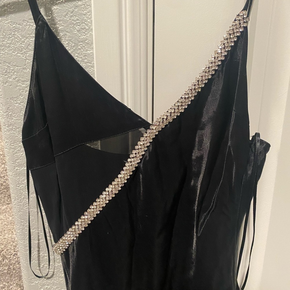 ZARA SATIN EFFECT RHINESTONE CRYSTAL BLACK DRESS - Picture 8 of 10